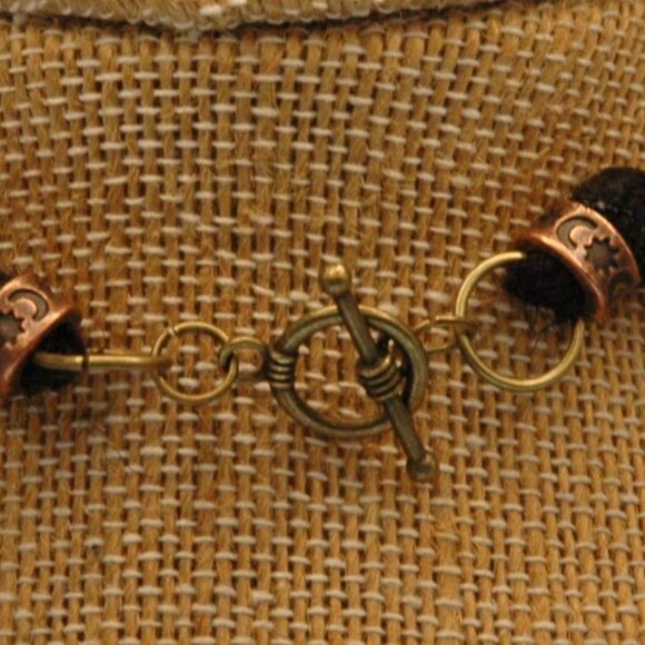 Gold Toned Faceted Oval Dichroic Gold Toned Cross on a handmade Black Hemp Chain - Picture 7 of 7